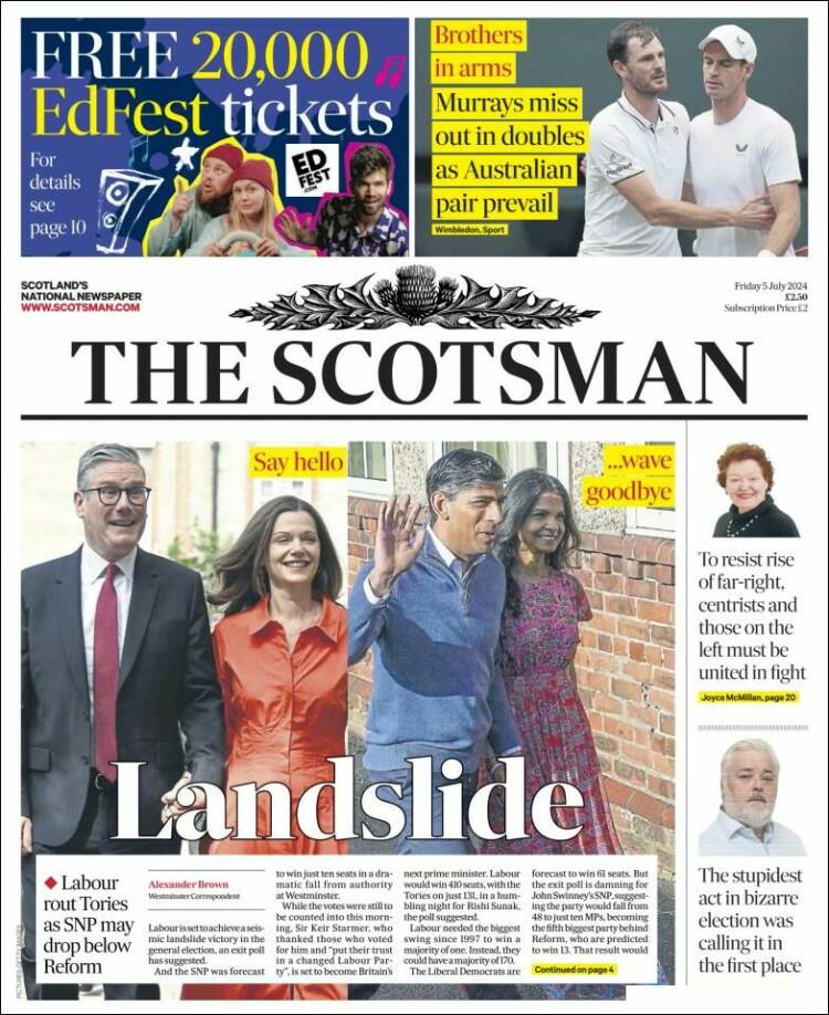 Portada de The Scotsman (Reino Unido)