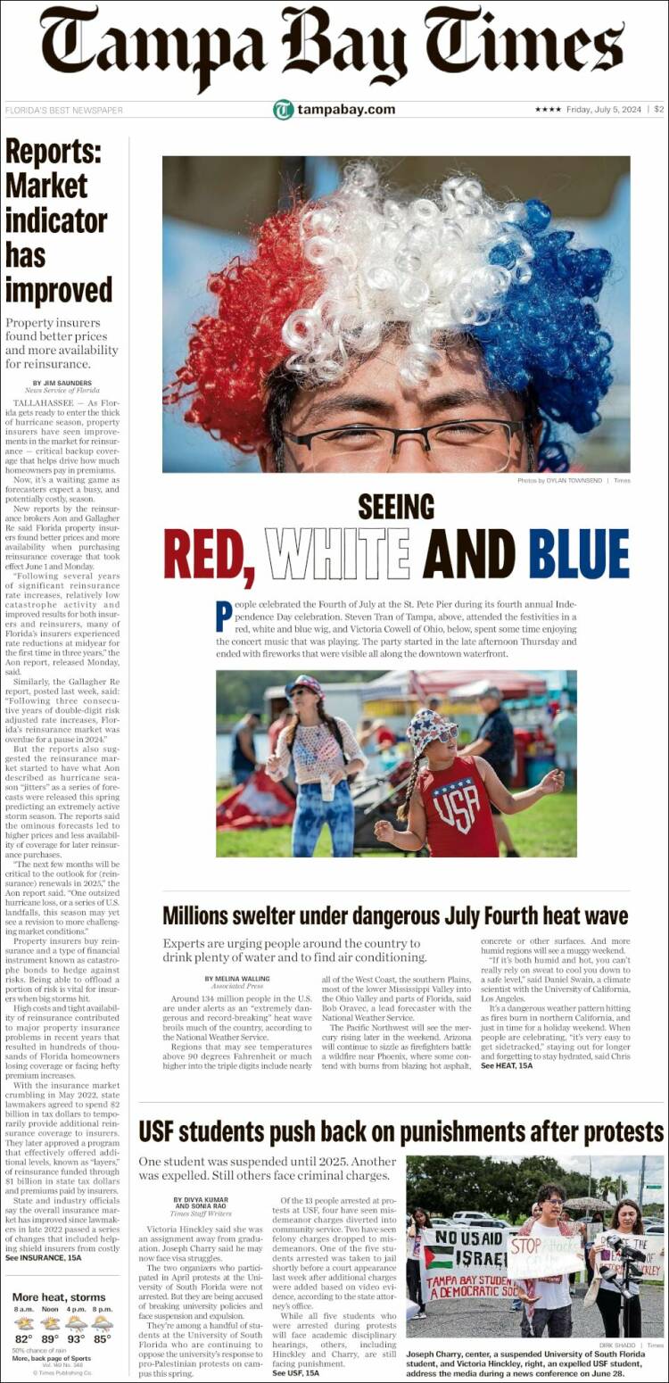 Portada de Tampa Bay Times (États-Unis)