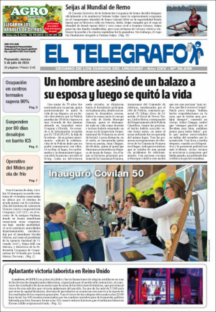Portada de El Telégrafo (Uruguay)