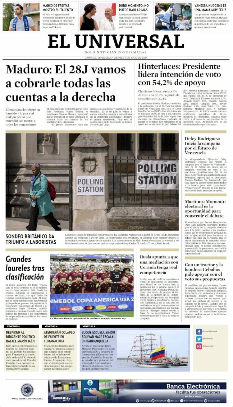 Portada de Universal (Venezuela)