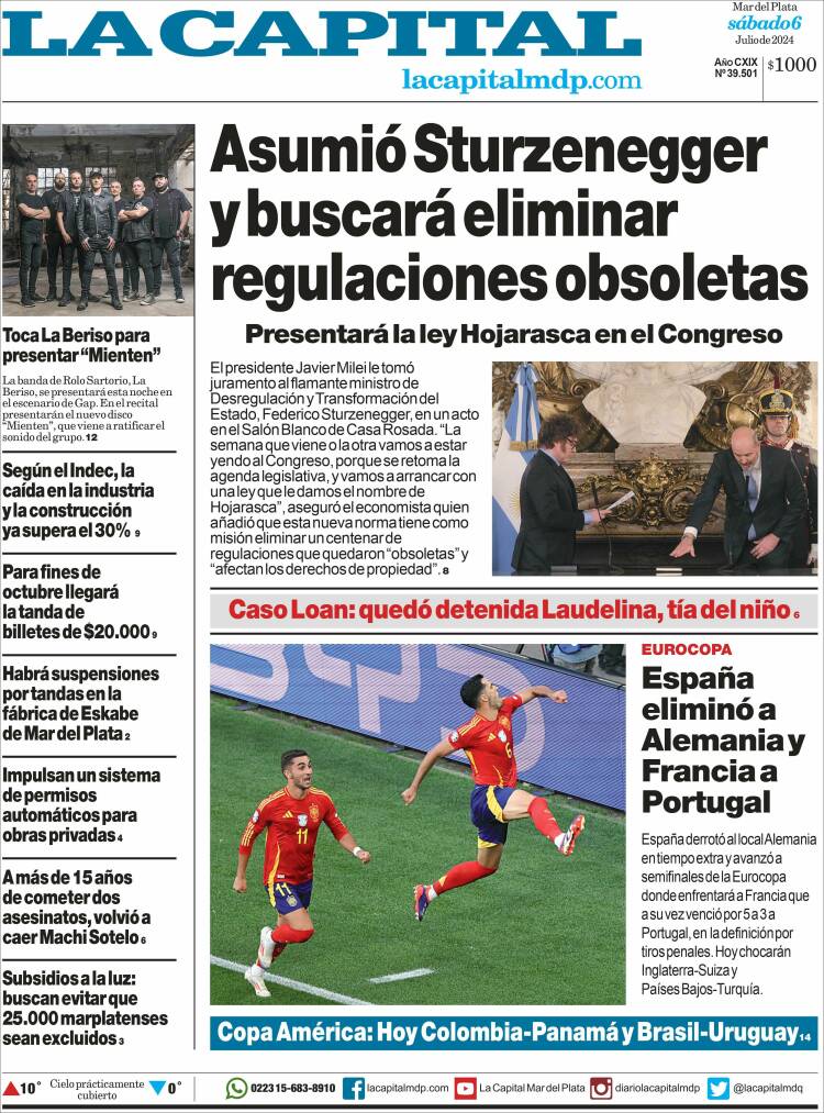 Portada de Diario La Capital - Mar del Plata (Argentina)