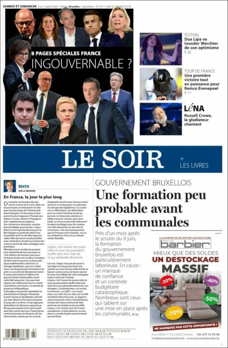 Portada de Le Soir (B&eacute;lgica)