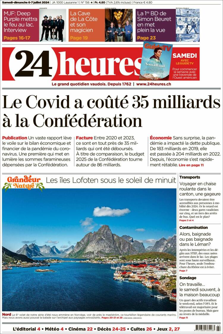 Portada de 24 Heures (Suiza)