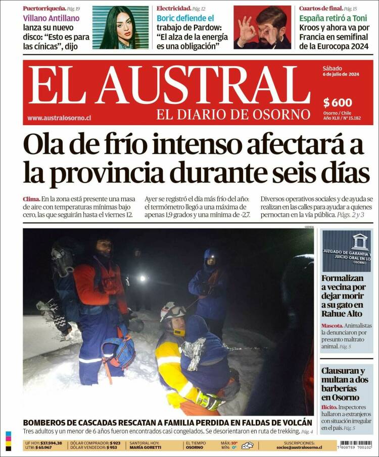 Portada de El Austral de Osorno (Chile)