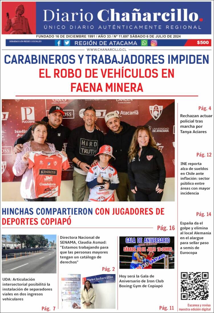 Portada de Diario Chañarcillo (Chile)