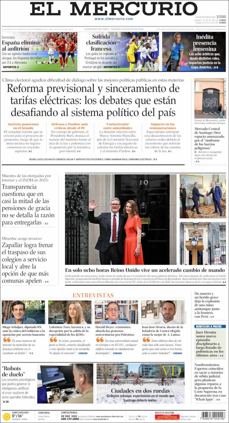 Portada de El Mercurio (Chile)