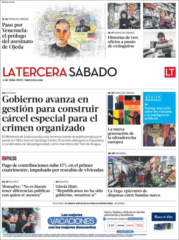Portada de La Tercera (Chile)