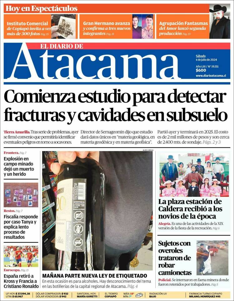 Portada de Diario de Atacama (Chile)