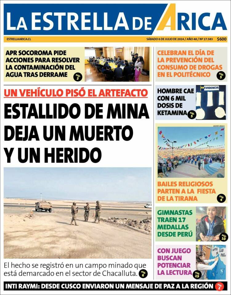 Portada de La Estrella de Arica (Chile)