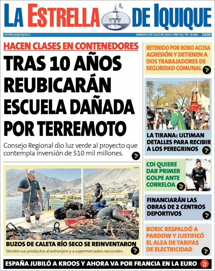 Portada de La Estrella de Iquique (Chile)