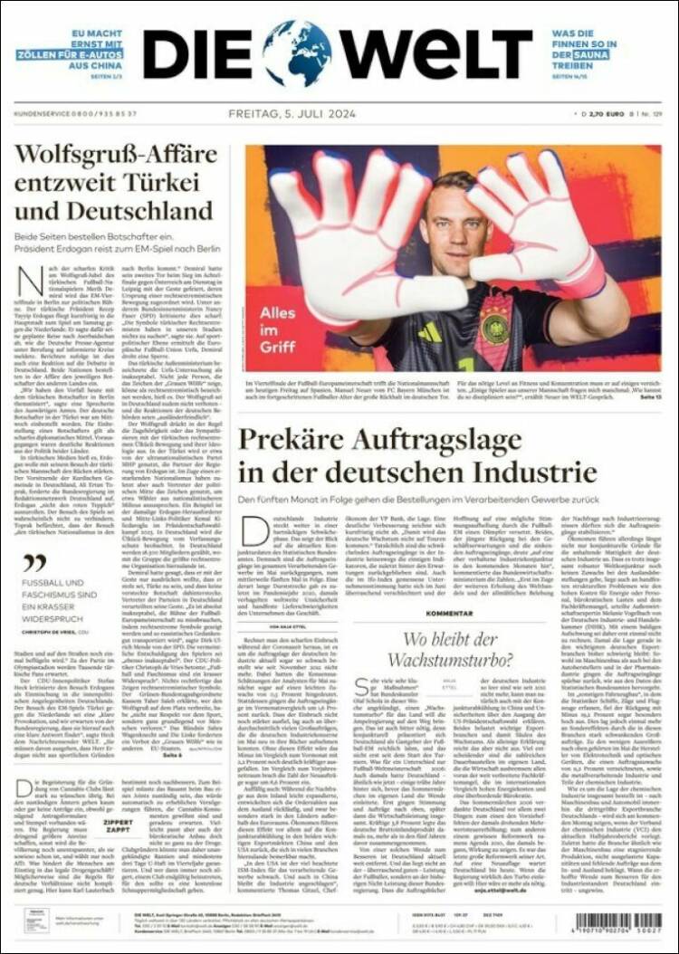 Portada de Die Welt (Alemania)