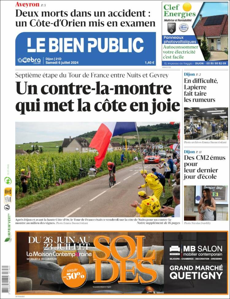 Portada de Le Bien Public (Francia)