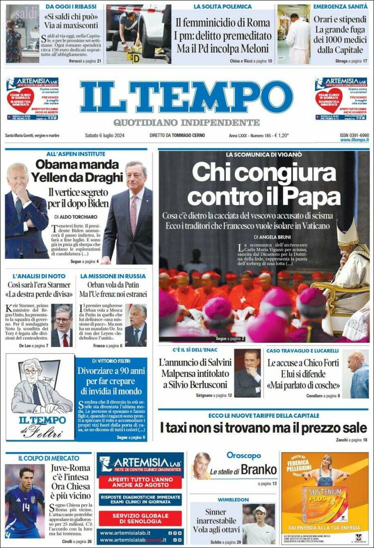 Portada de Il Tempo (Italia)