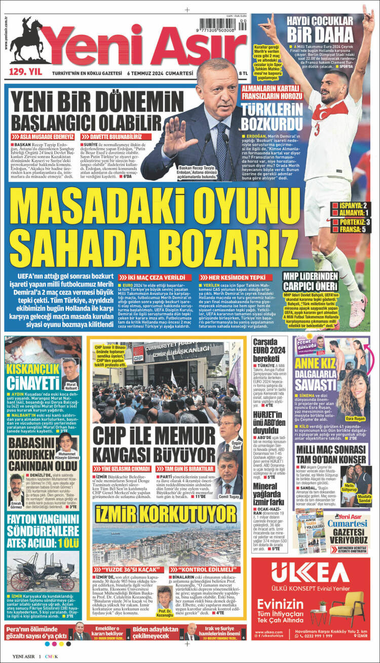 Portada de Yeni Asır (Turqu&iacute;a)