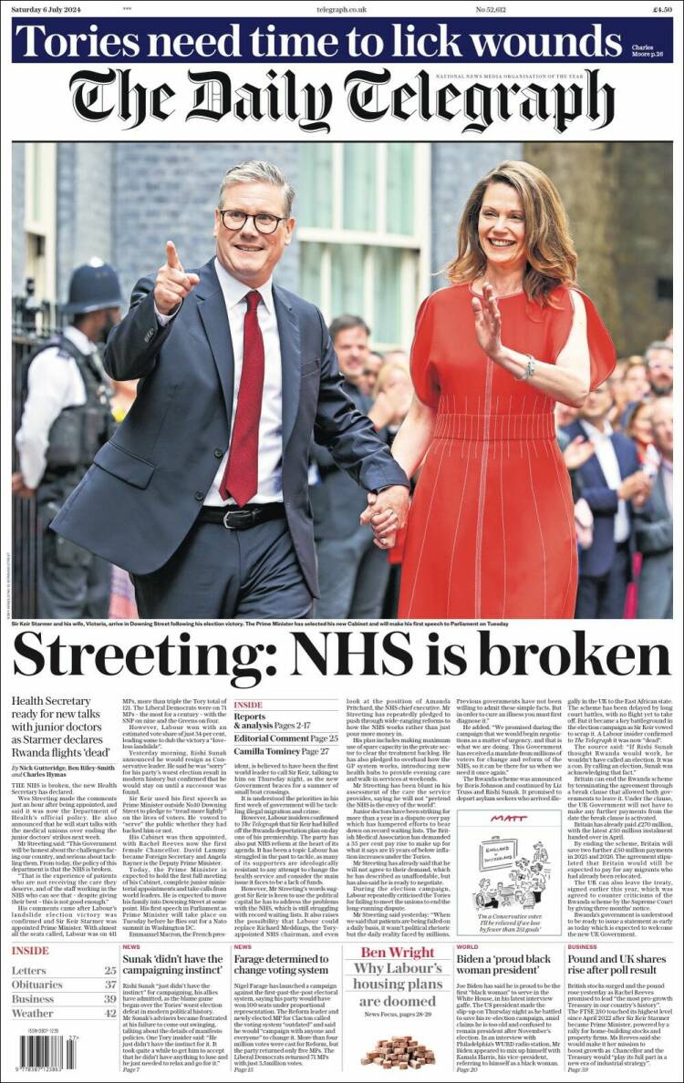 Portada de Daily Telegraph (Reino Unido)