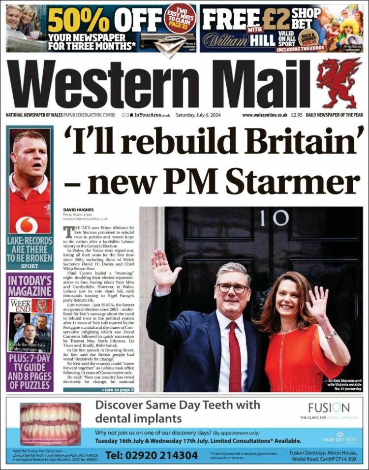 Portada de Western Mail (Reino Unido)