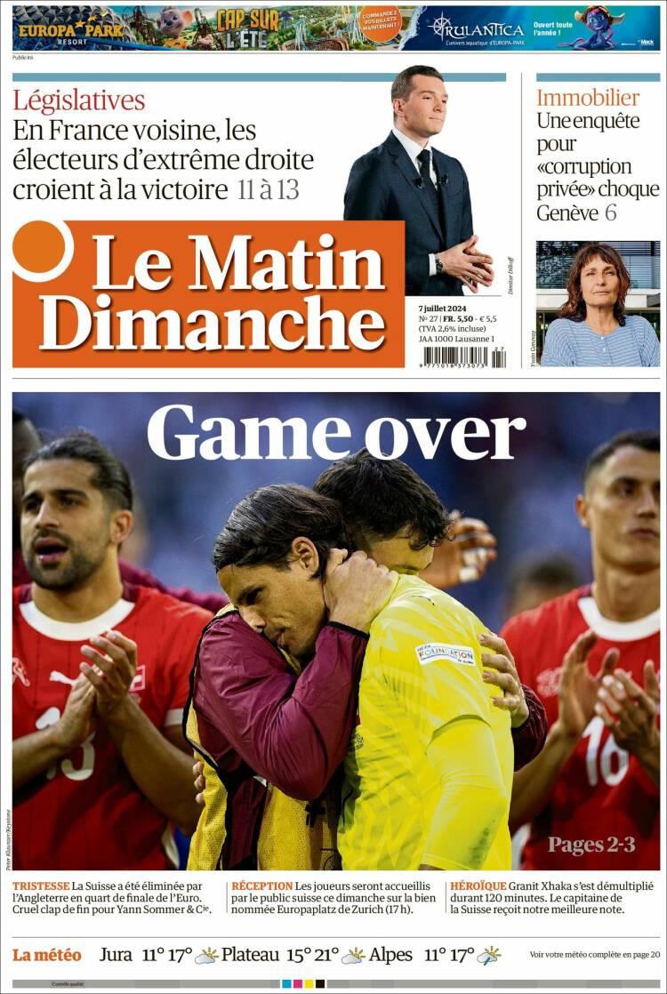 Portada de Le Matin (Suiza)