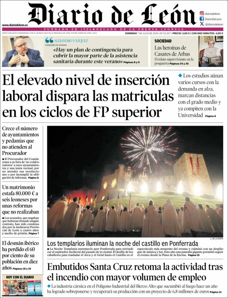 Portada de Diario de León (España)