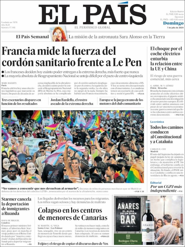 Portada de El País (España)