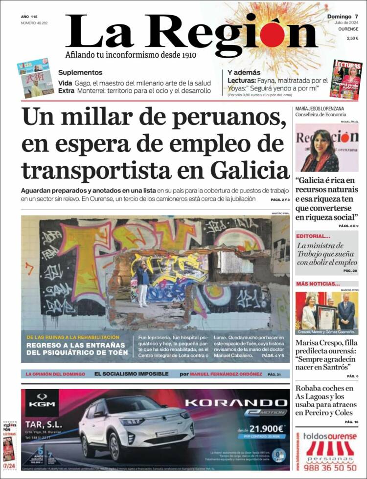 Portada de La Región de Ourense (España)