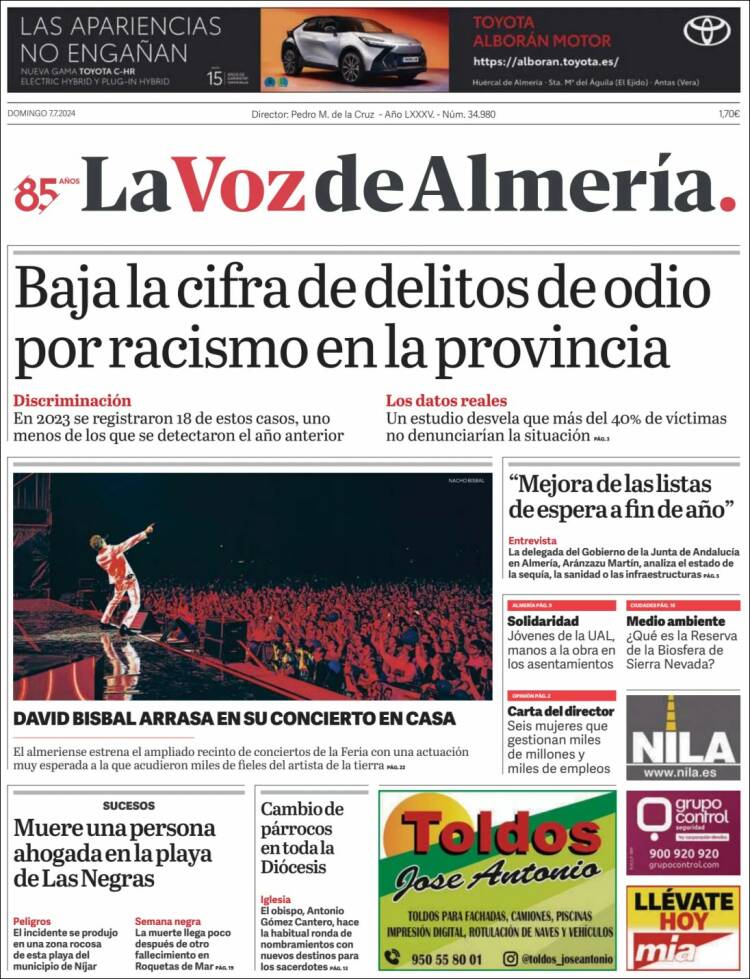 Portada de La Voz de Almería (España)