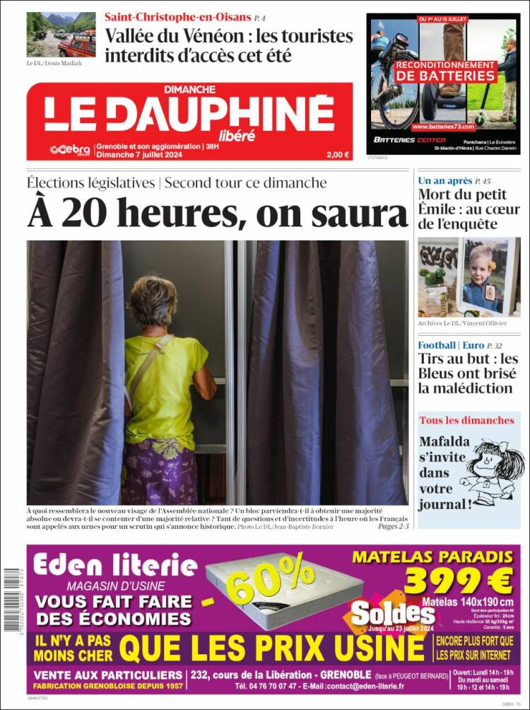 Portada de Le Dauphiné Libéré (Francia)