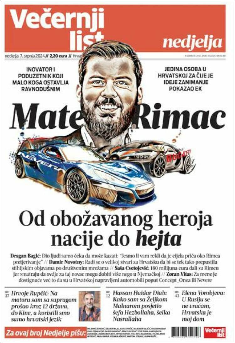 Portada de Večernji (Croacia)