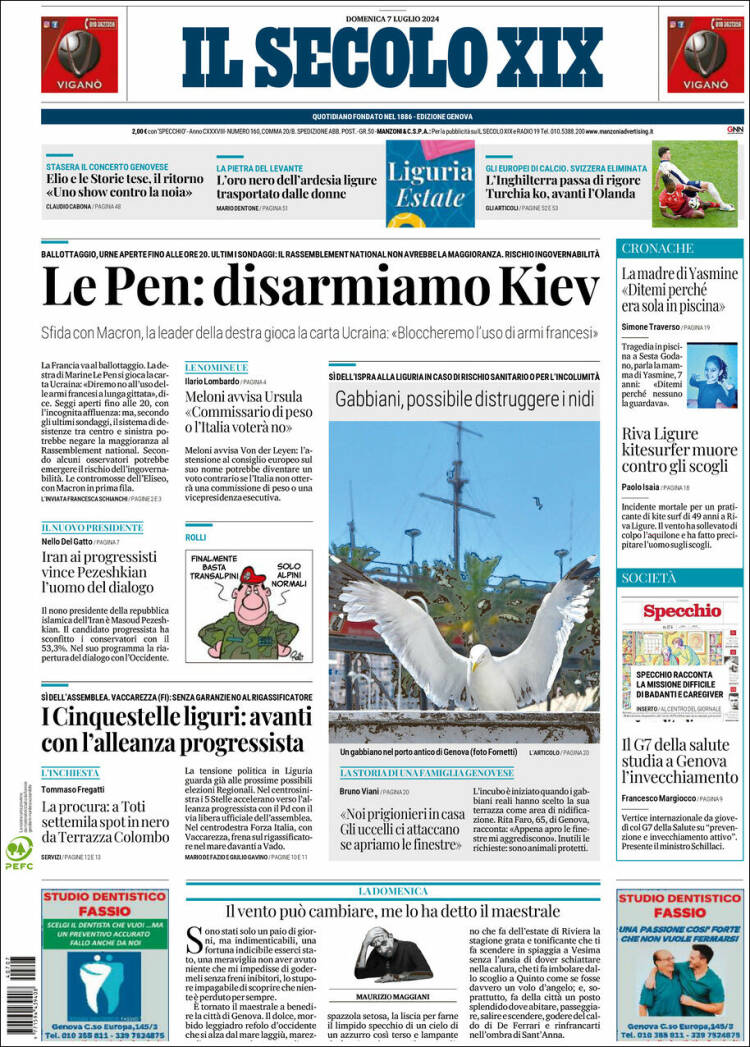 Portada de Il Secolo XIX (Italia)