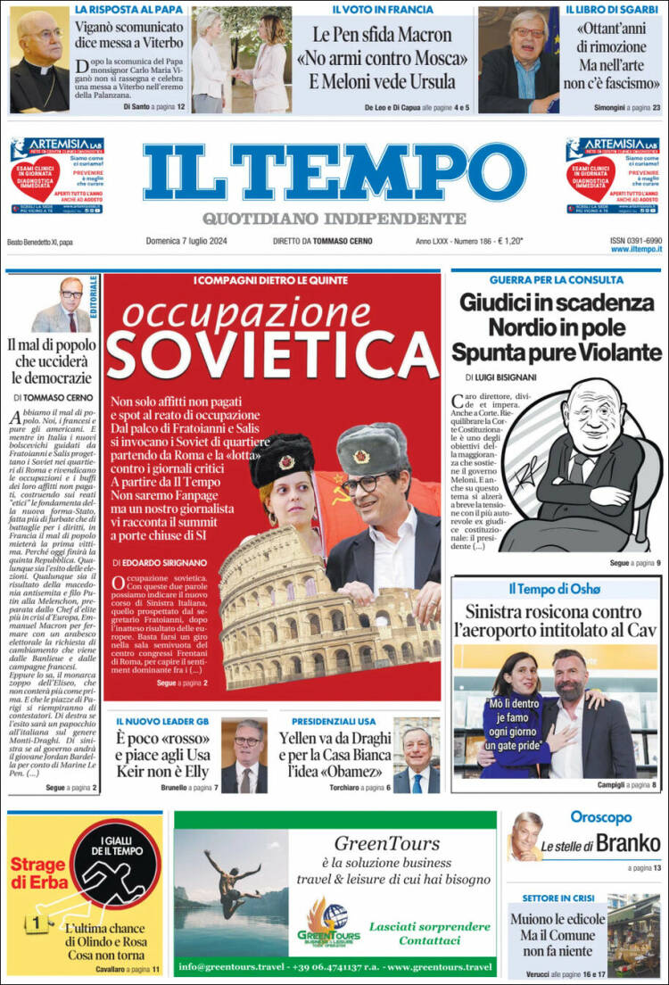 Portada de Il Tempo (Italia)