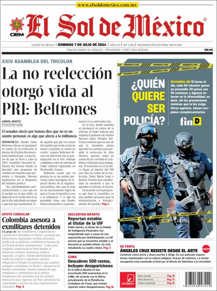 Portada de El Sol de México (M&eacute;xico)