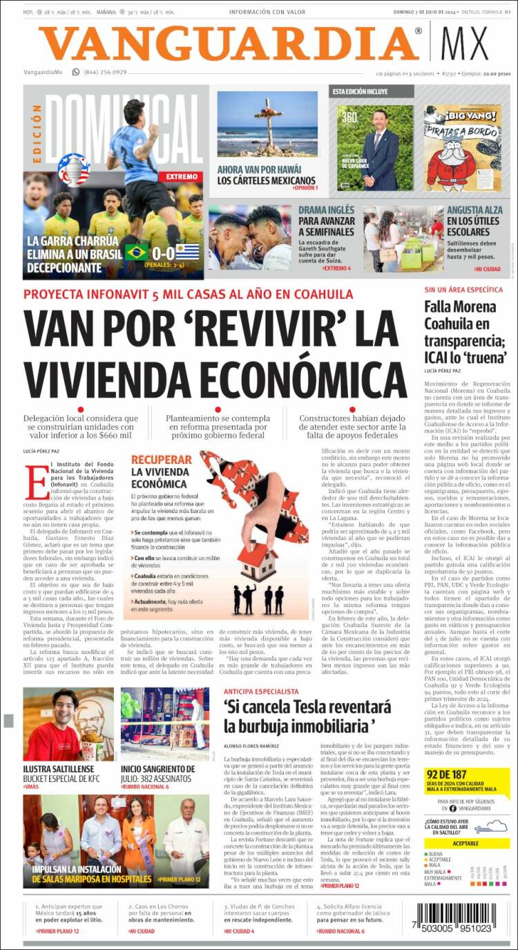 Portada de Vanguardia (M&eacute;xico)