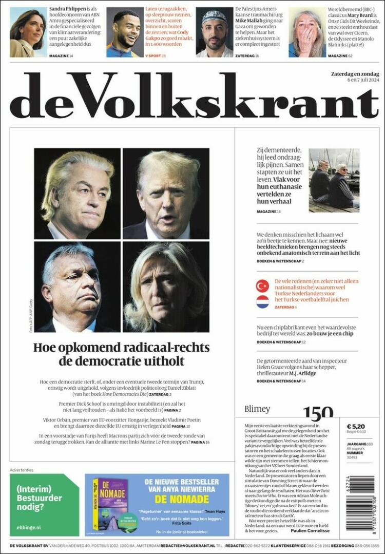 Portada de De Volkskrant (Pa&iacute;ses Bajos)