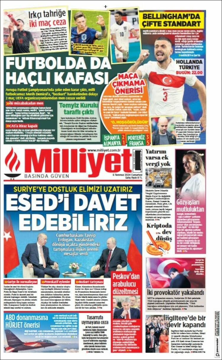 Portada de Milliyet (Turqu&iacute;a)