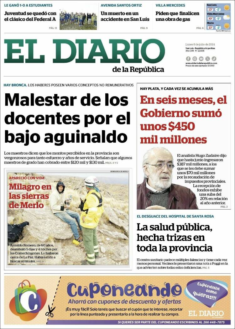 Portada de Diario de la República (Argentina)