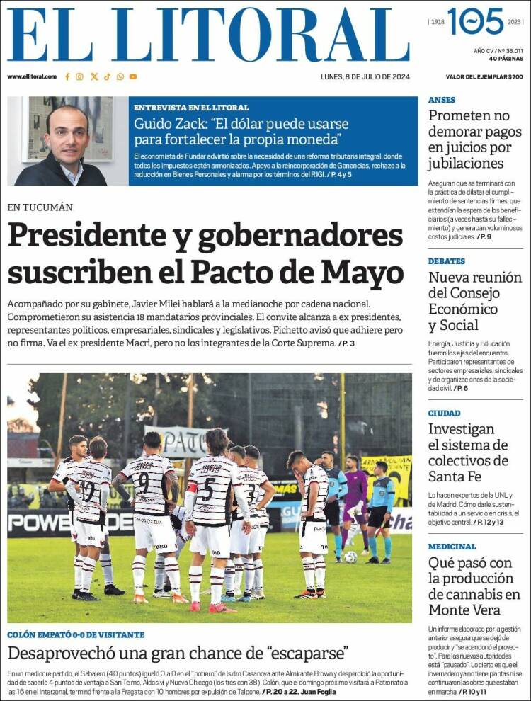 Portada de Diario El Litoral (Argentina)