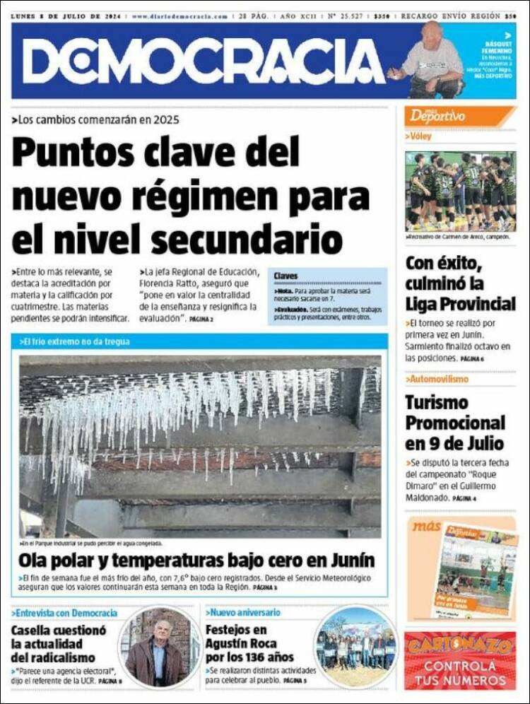 Portada de Diario Democracia (Argentina)