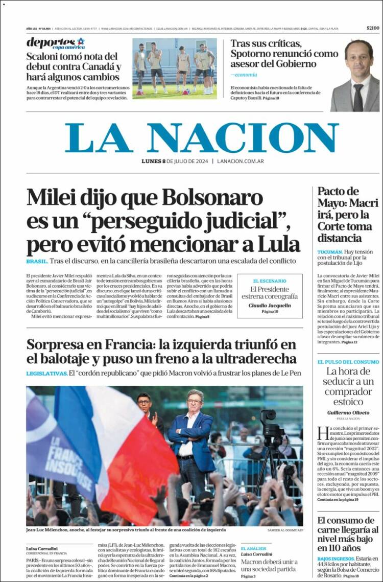 Portada de La Nación (Argentina)