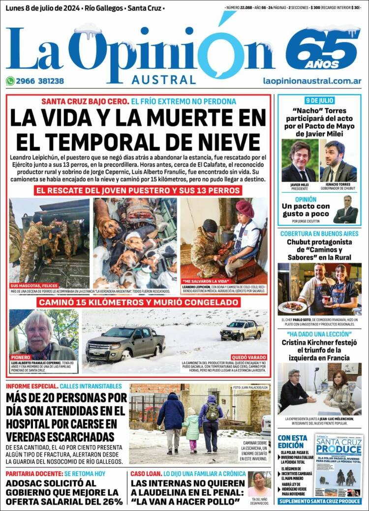 Portada de La Opinión Austral (Argentina)