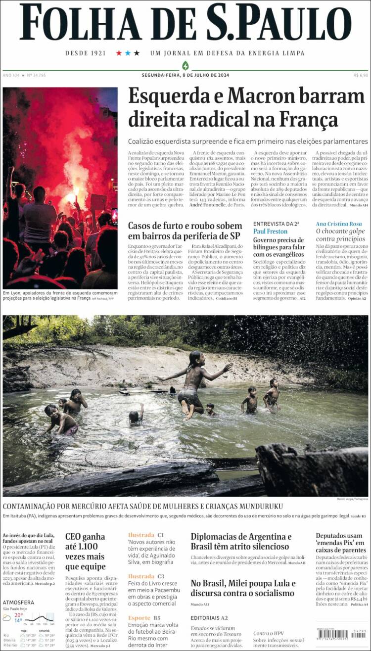 Portada de Folha de São Paulo (Brasil)
