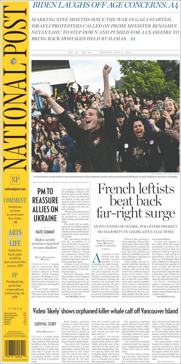 Portada de The National Post (Canadá)