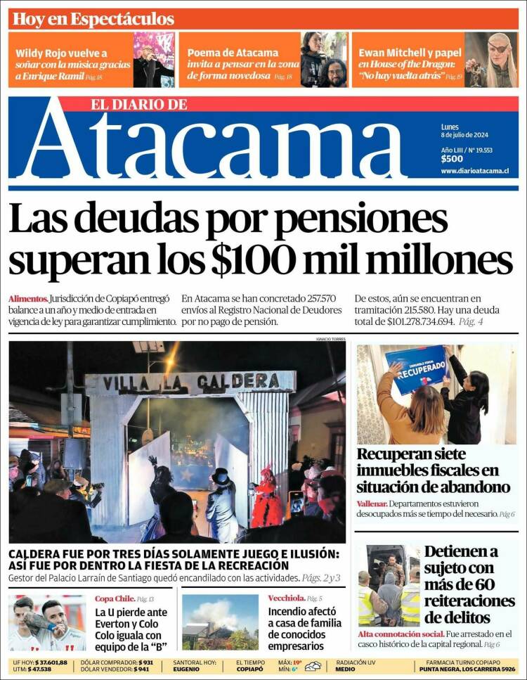 Portada de Diario de Atacama (Chile)