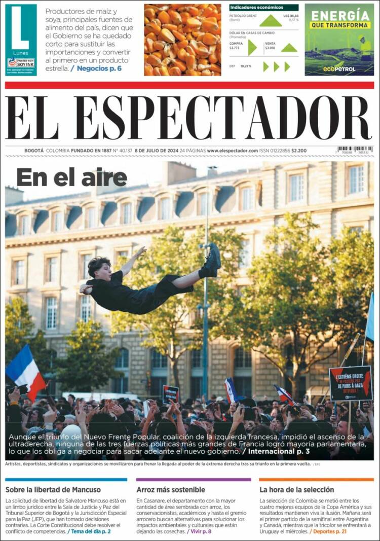 Portada de El Espectador (Colombia)