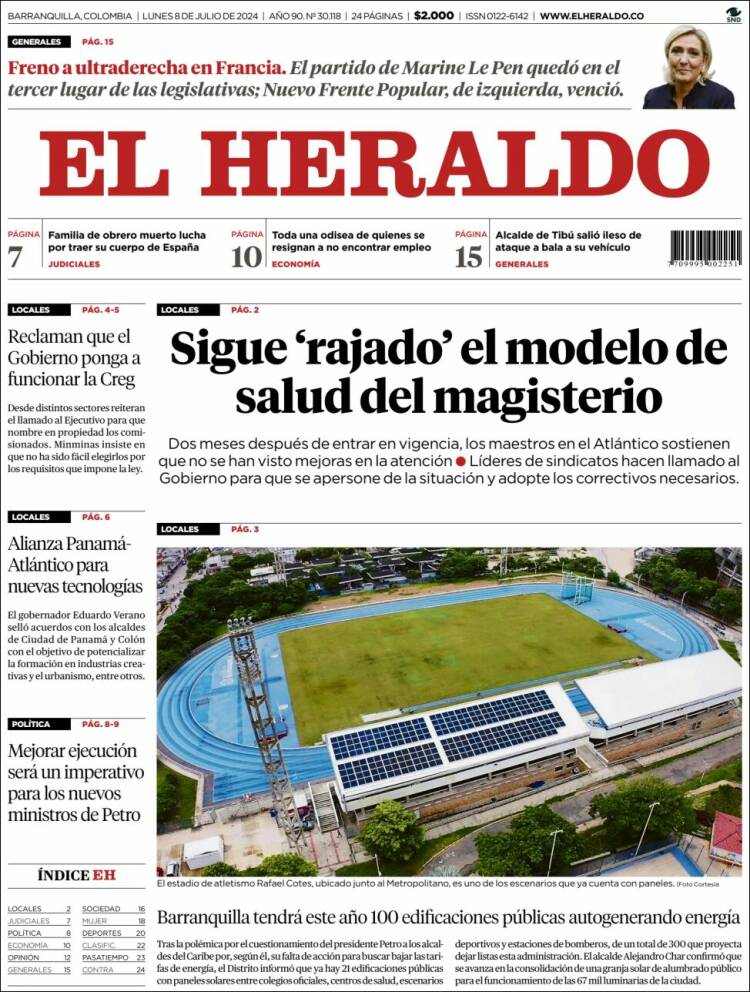 Portada de El Heraldo (Colombia)