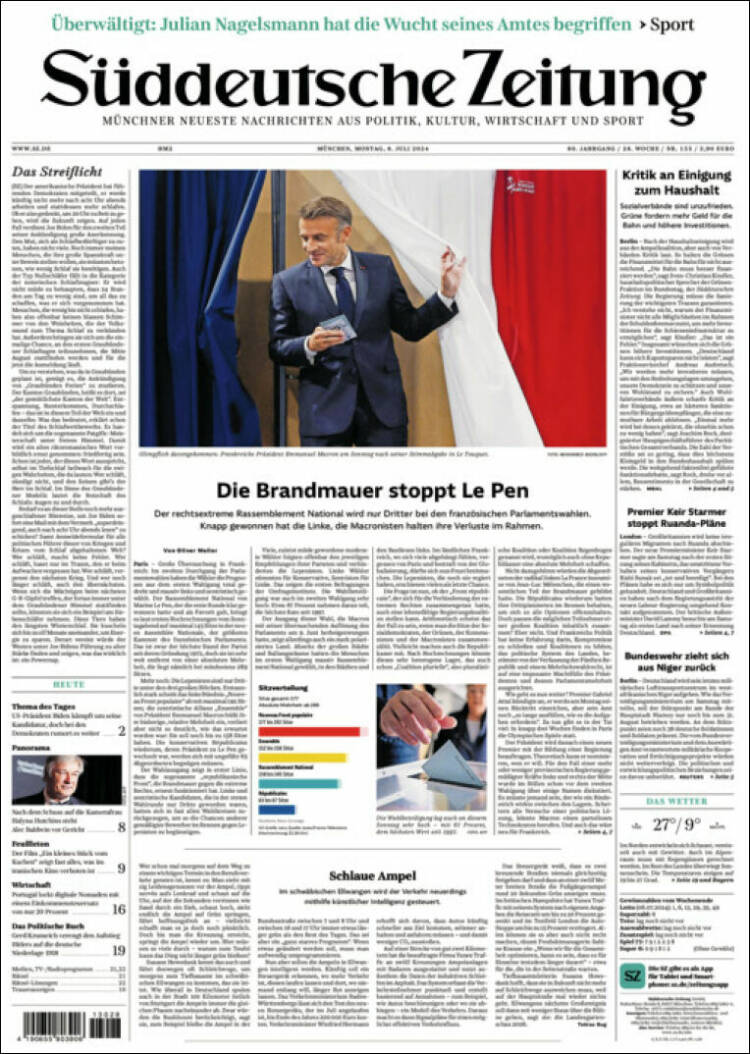 Portada de Sueddeutsche (Alemania)
