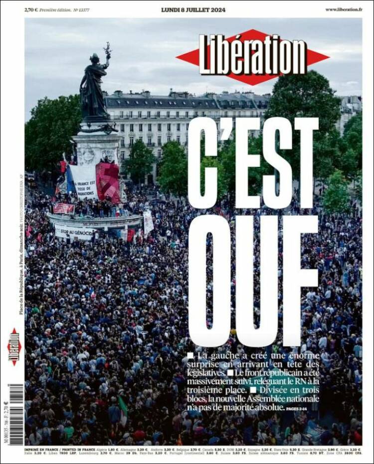 Portada de Libération (Francia)