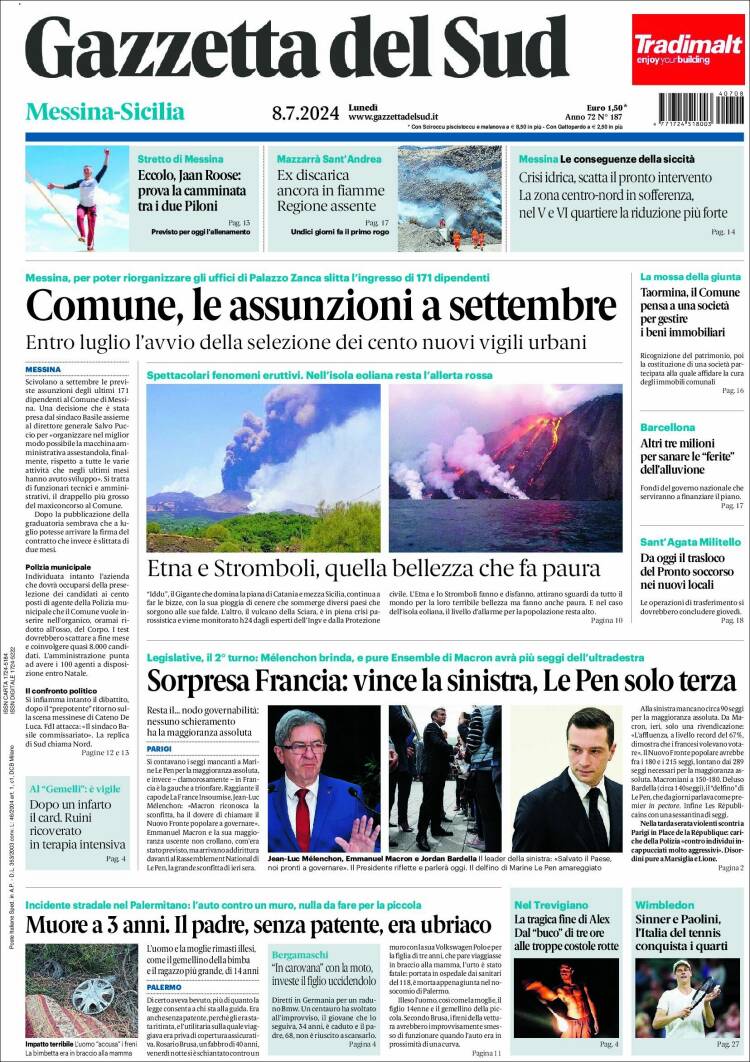Portada de Gazzetta del Sud (Italia)