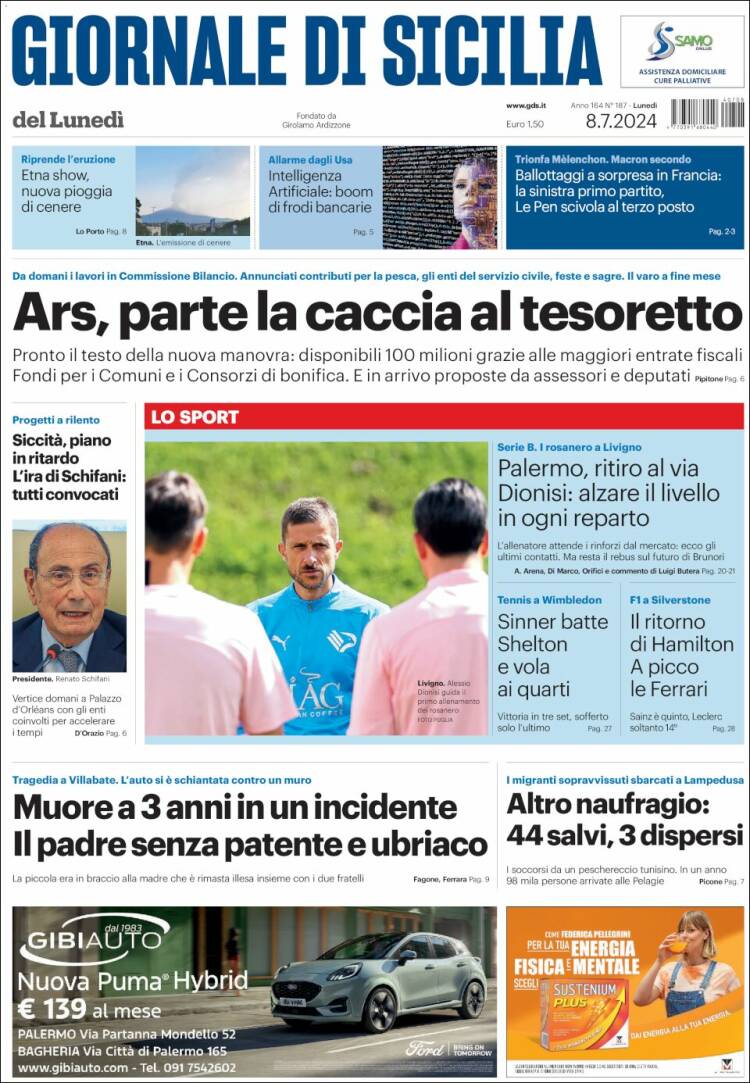 Portada de Giornale di Sicilia (Italia)