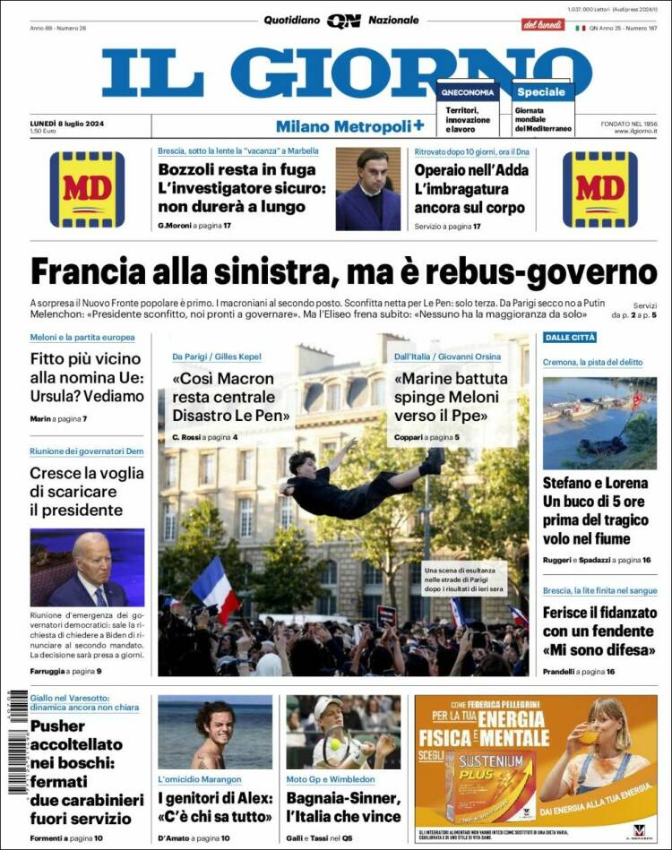 Portada de Il Giorno (Italia)