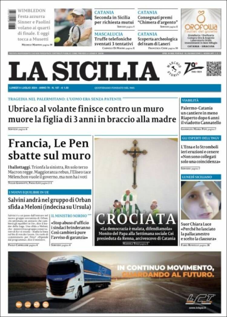Portada de La Sicilia (Italia)
