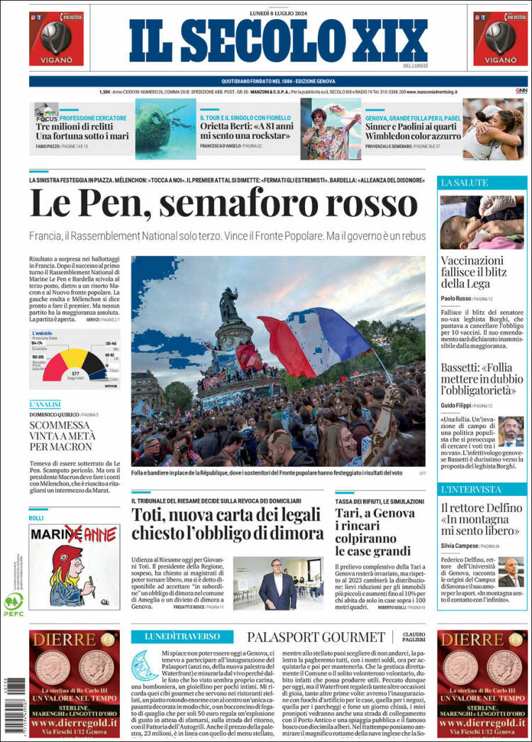 Portada de Il Secolo XIX (Italia)